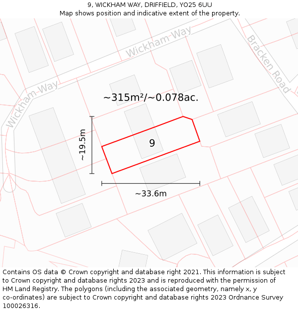 9, WICKHAM WAY, DRIFFIELD, YO25 6UU: Plot and title map