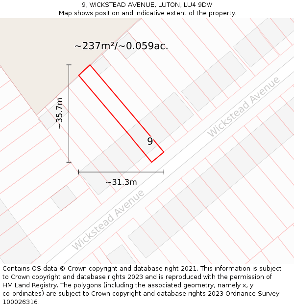 9, WICKSTEAD AVENUE, LUTON, LU4 9DW: Plot and title map