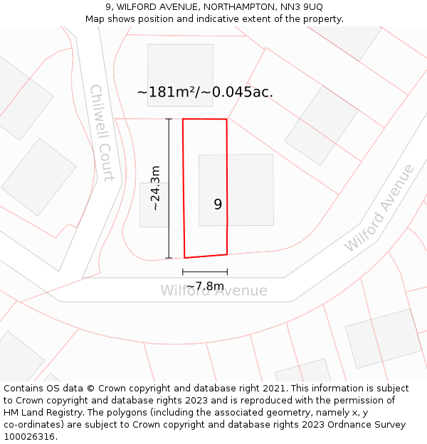 9, WILFORD AVENUE, NORTHAMPTON, NN3 9UQ: Plot and title map