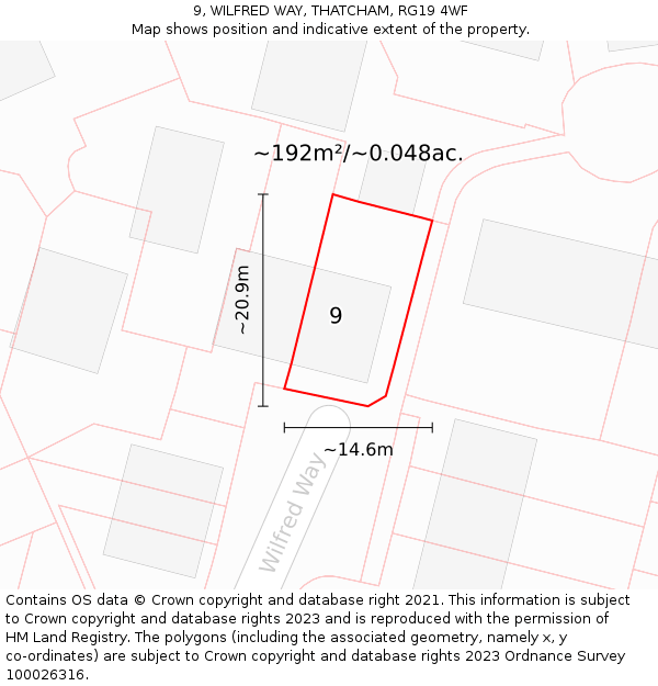 9, WILFRED WAY, THATCHAM, RG19 4WF: Plot and title map