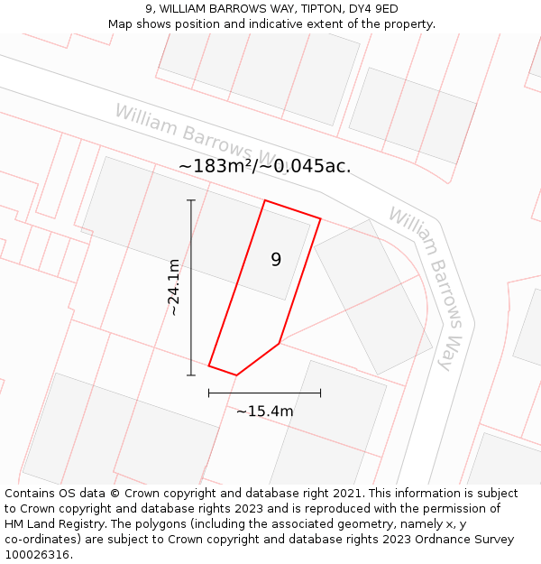 9, WILLIAM BARROWS WAY, TIPTON, DY4 9ED: Plot and title map