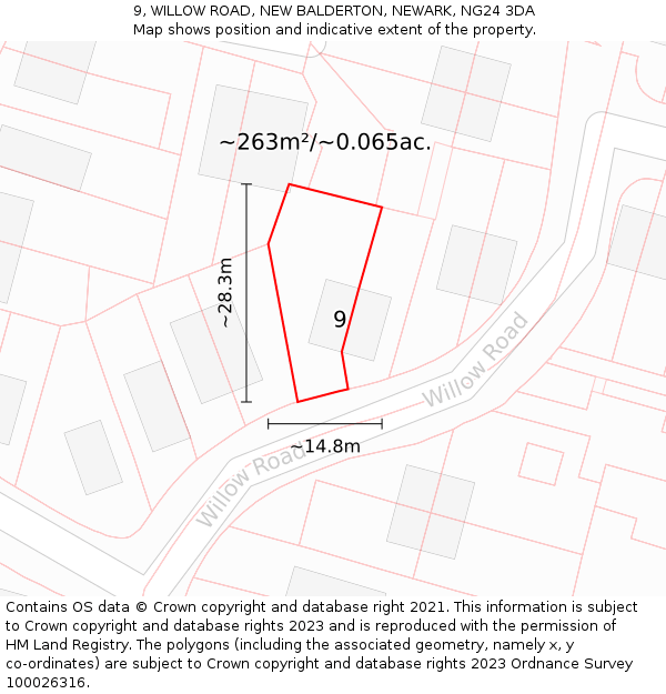 9, WILLOW ROAD, NEW BALDERTON, NEWARK, NG24 3DA: Plot and title map