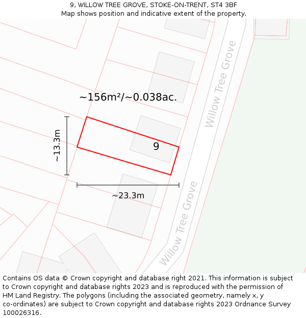 9, WILLOW TREE GROVE, STOKE-ON-TRENT, ST4 3BF: Plot and title map