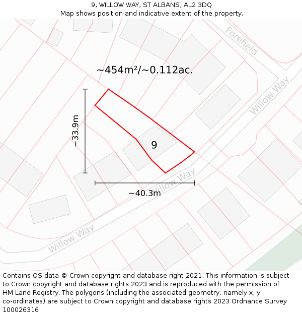 9, WILLOW WAY, ST ALBANS, AL2 3DQ: Plot and title map