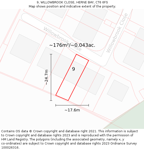 9, WILLOWBROOK CLOSE, HERNE BAY, CT6 6FS: Plot and title map