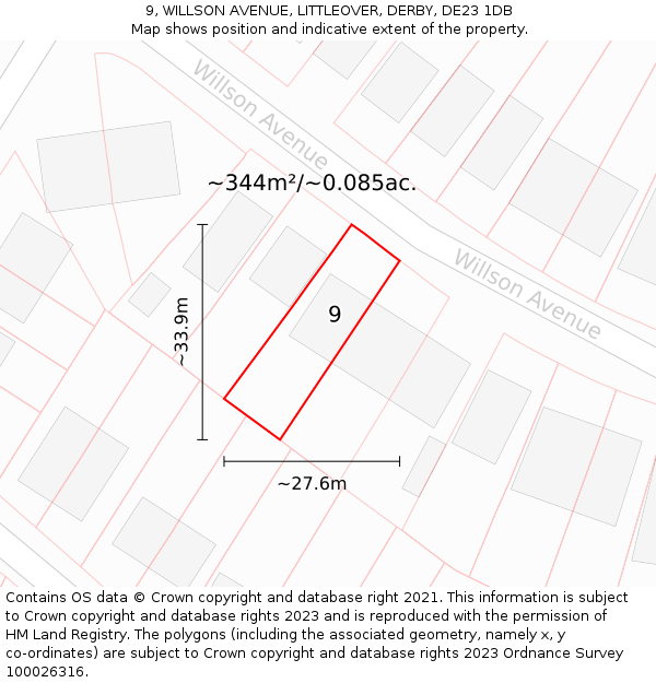 9, WILLSON AVENUE, LITTLEOVER, DERBY, DE23 1DB: Plot and title map