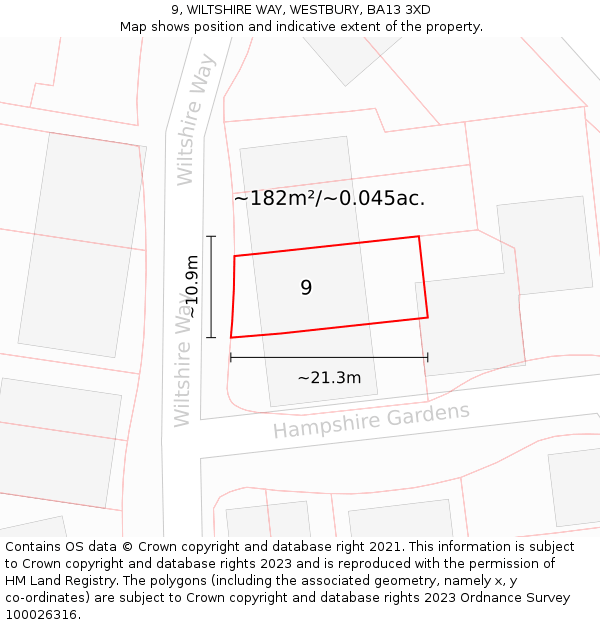 9, WILTSHIRE WAY, WESTBURY, BA13 3XD: Plot and title map