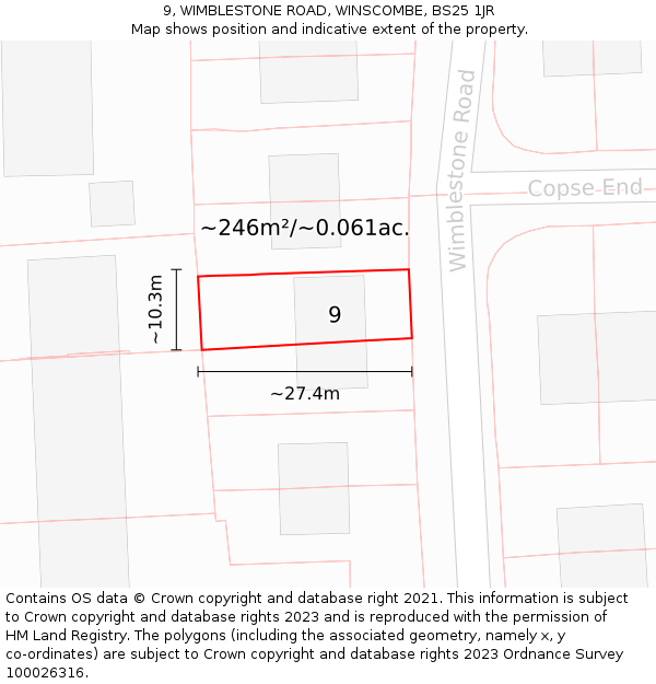 9, WIMBLESTONE ROAD, WINSCOMBE, BS25 1JR: Plot and title map