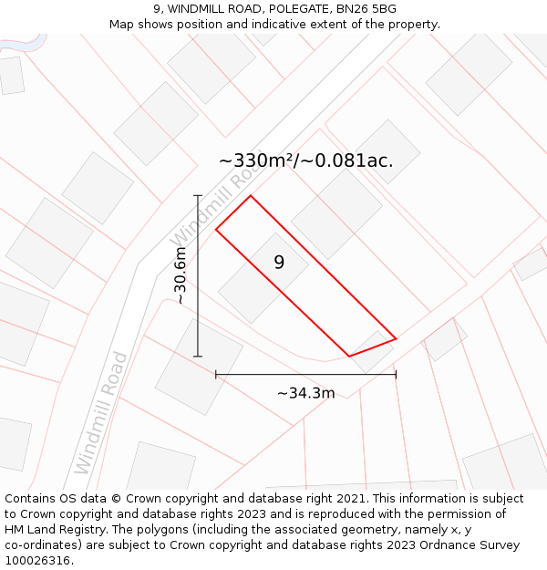 9, WINDMILL ROAD, POLEGATE, BN26 5BG: Plot and title map