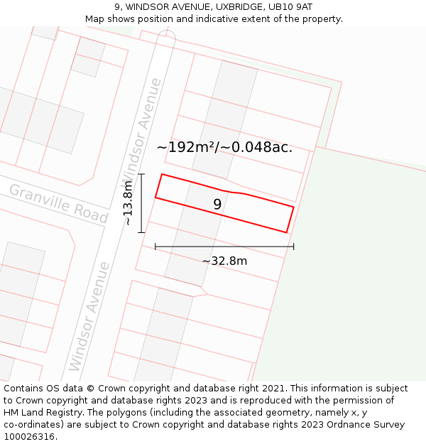 9, WINDSOR AVENUE, UXBRIDGE, UB10 9AT: Plot and title map