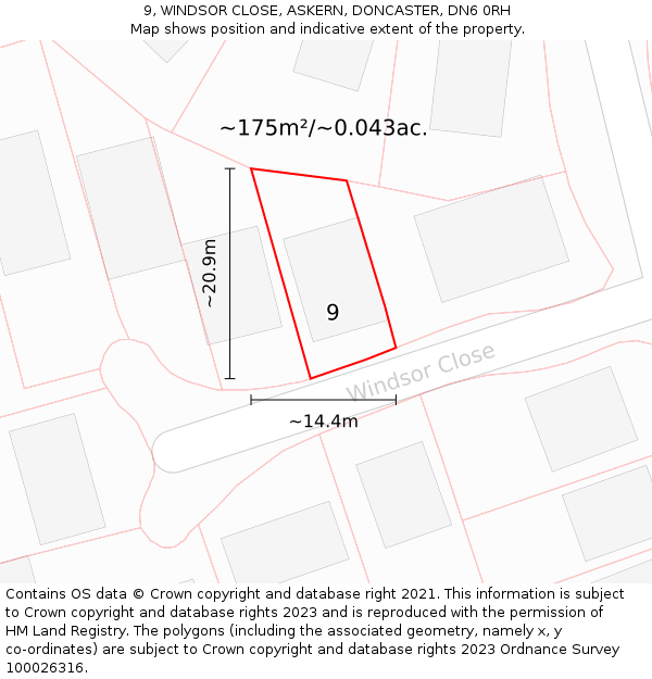 9, WINDSOR CLOSE, ASKERN, DONCASTER, DN6 0RH: Plot and title map