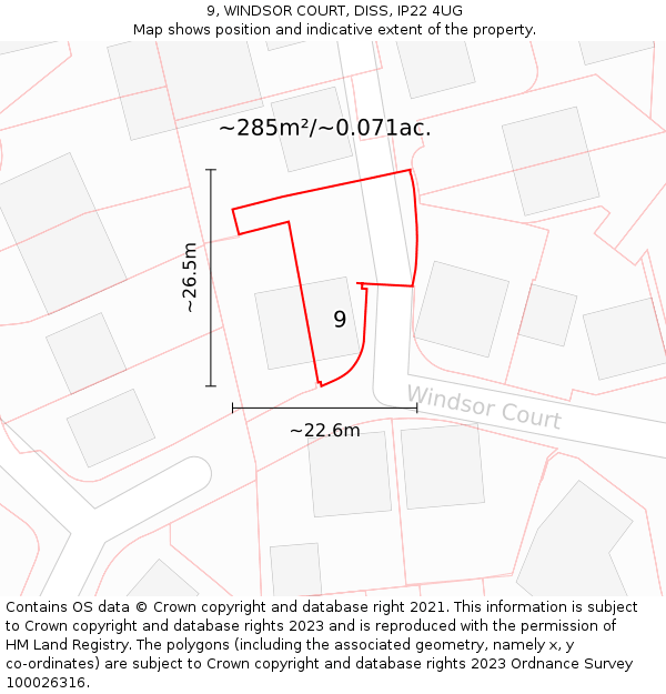 9, WINDSOR COURT, DISS, IP22 4UG: Plot and title map