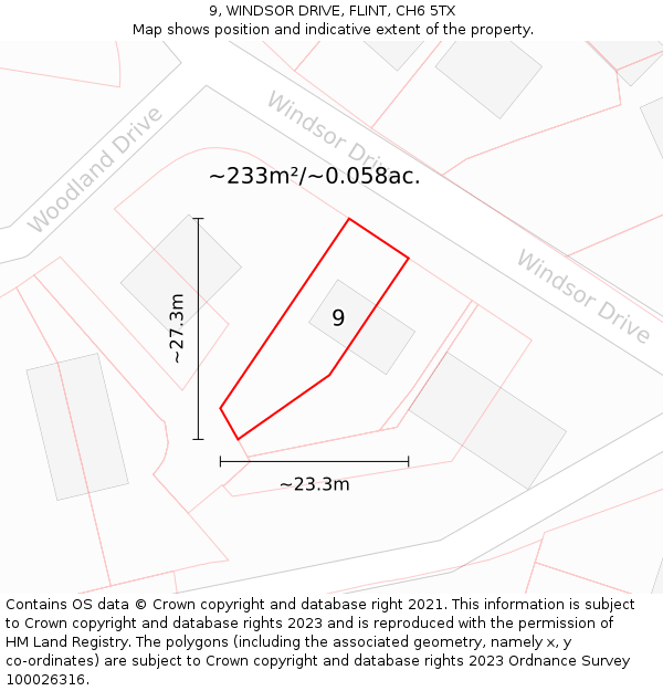 9, WINDSOR DRIVE, FLINT, CH6 5TX: Plot and title map