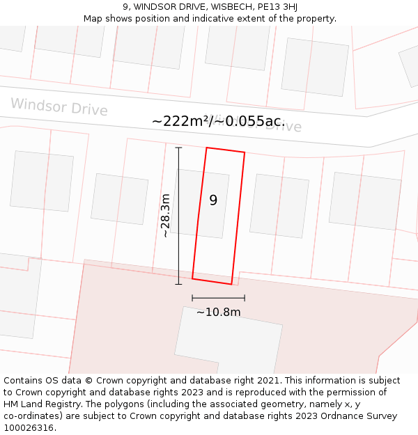 9, WINDSOR DRIVE, WISBECH, PE13 3HJ: Plot and title map