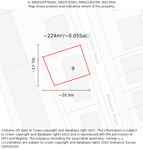 9, WINDSOR ROAD, DROYLSDEN, MANCHESTER, M43 6NA: Plot and title map