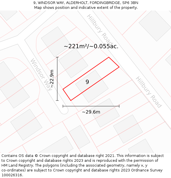 9, WINDSOR WAY, ALDERHOLT, FORDINGBRIDGE, SP6 3BN: Plot and title map