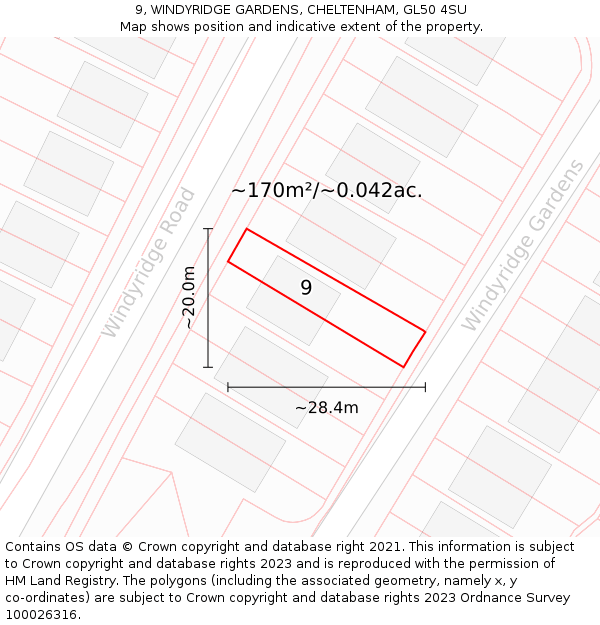 9, WINDYRIDGE GARDENS, CHELTENHAM, GL50 4SU: Plot and title map