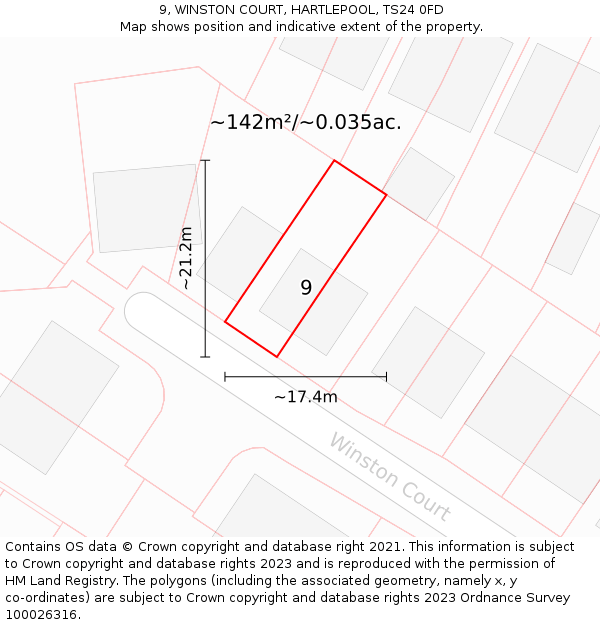 9, WINSTON COURT, HARTLEPOOL, TS24 0FD: Plot and title map