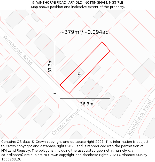 9, WINTHORPE ROAD, ARNOLD, NOTTINGHAM, NG5 7LE: Plot and title map