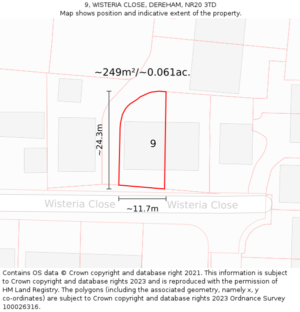 9, WISTERIA CLOSE, DEREHAM, NR20 3TD: Plot and title map