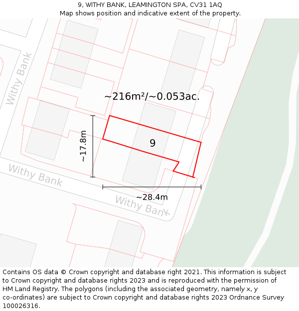 9, WITHY BANK, LEAMINGTON SPA, CV31 1AQ: Plot and title map