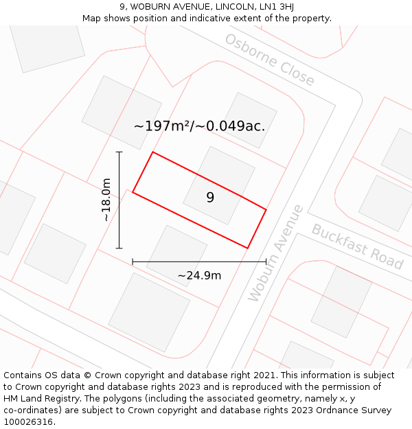 9, WOBURN AVENUE, LINCOLN, LN1 3HJ: Plot and title map