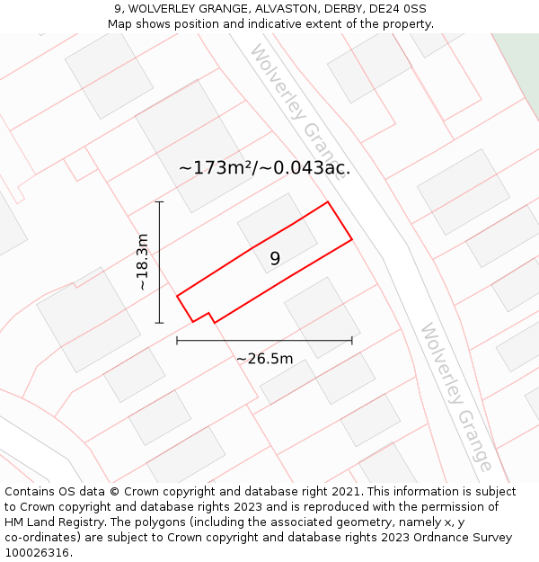 9, WOLVERLEY GRANGE, ALVASTON, DERBY, DE24 0SS: Plot and title map