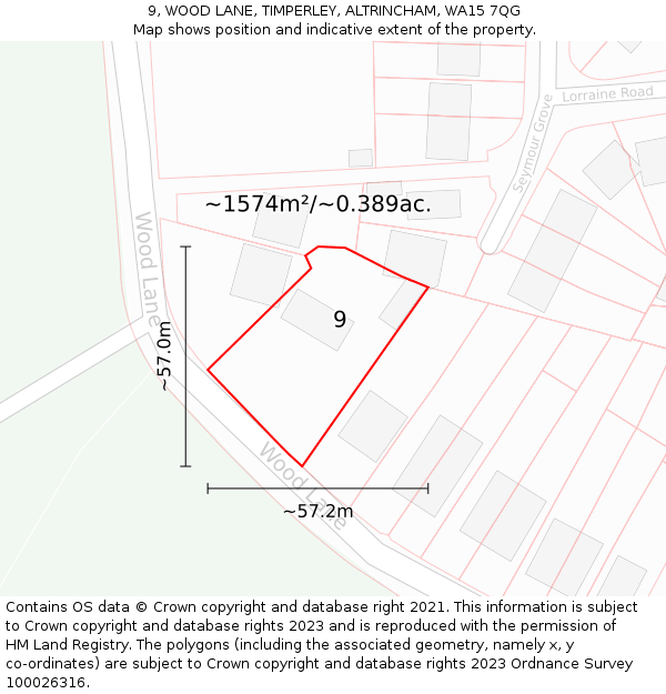 9, WOOD LANE, TIMPERLEY, ALTRINCHAM, WA15 7QG: Plot and title map