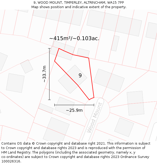 9, WOOD MOUNT, TIMPERLEY, ALTRINCHAM, WA15 7PP: Plot and title map