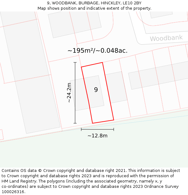 9, WOODBANK, BURBAGE, HINCKLEY, LE10 2BY: Plot and title map