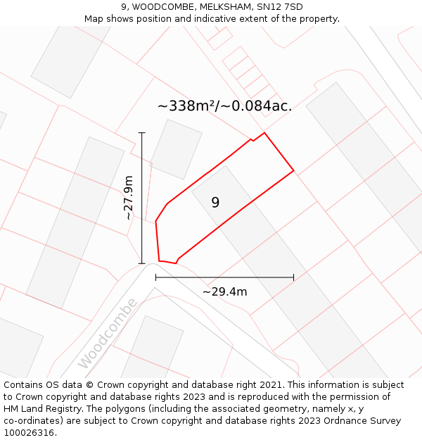 9, WOODCOMBE, MELKSHAM, SN12 7SD: Plot and title map