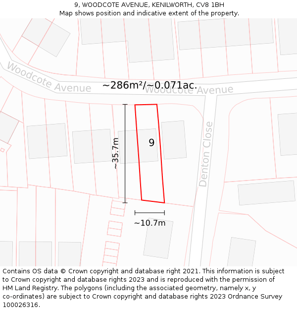 9, WOODCOTE AVENUE, KENILWORTH, CV8 1BH: Plot and title map