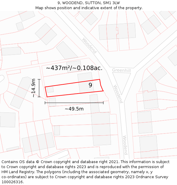 9, WOODEND, SUTTON, SM1 3LW: Plot and title map