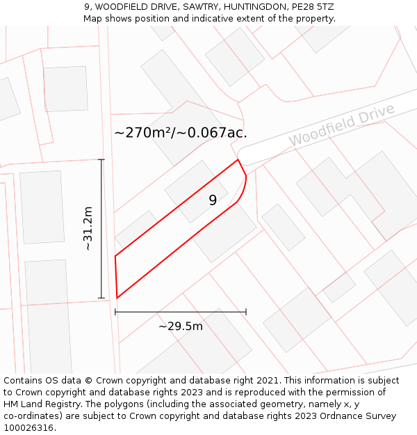 9, WOODFIELD DRIVE, SAWTRY, HUNTINGDON, PE28 5TZ: Plot and title map