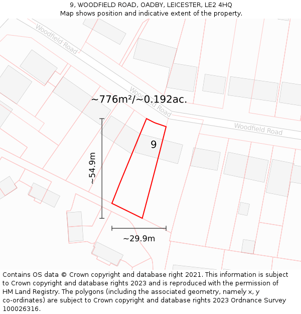 9, WOODFIELD ROAD, OADBY, LEICESTER, LE2 4HQ: Plot and title map