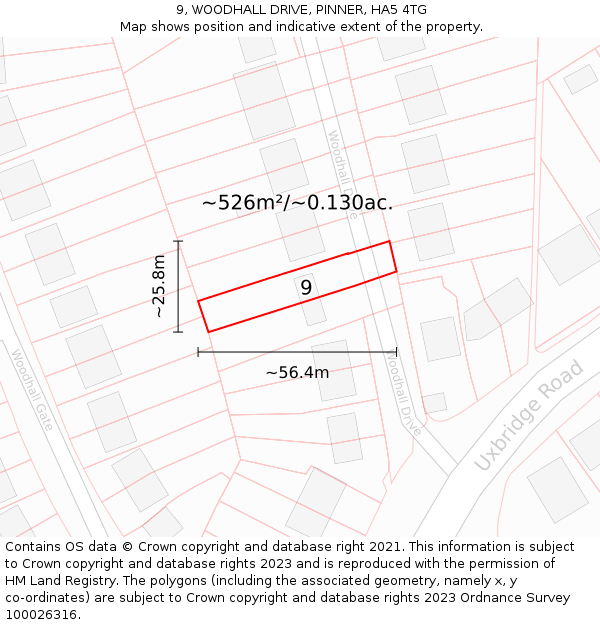 9, WOODHALL DRIVE, PINNER, HA5 4TG: Plot and title map