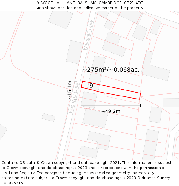 9, WOODHALL LANE, BALSHAM, CAMBRIDGE, CB21 4DT: Plot and title map