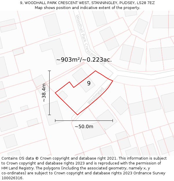 9, WOODHALL PARK CRESCENT WEST, STANNINGLEY, PUDSEY, LS28 7EZ: Plot and title map