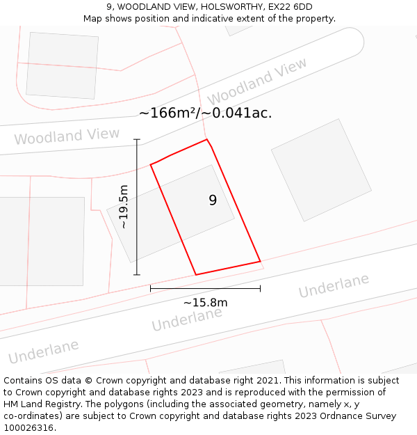 9, WOODLAND VIEW, HOLSWORTHY, EX22 6DD: Plot and title map