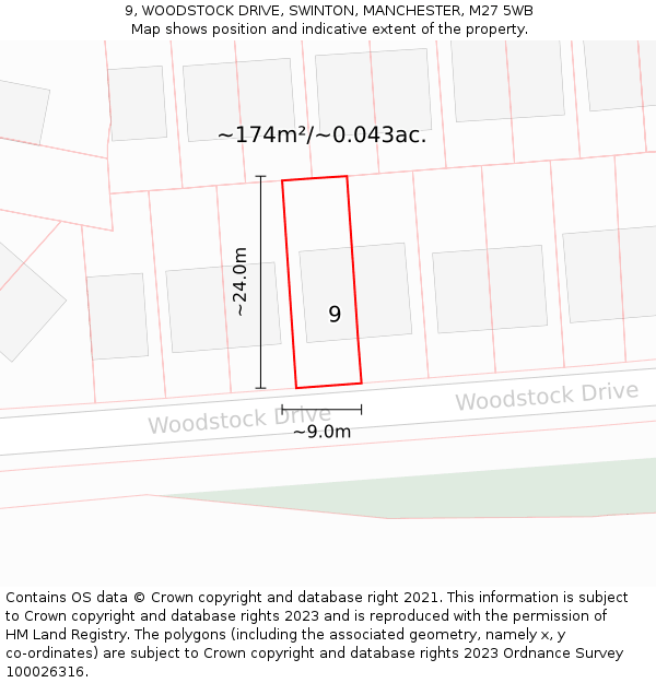 9, WOODSTOCK DRIVE, SWINTON, MANCHESTER, M27 5WB: Plot and title map