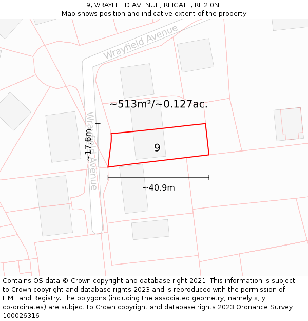 9, WRAYFIELD AVENUE, REIGATE, RH2 0NF: Plot and title map