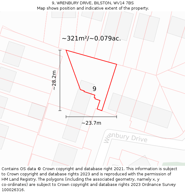 9, WRENBURY DRIVE, BILSTON, WV14 7BS: Plot and title map