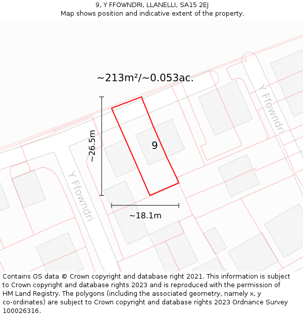 9, Y FFOWNDRI, LLANELLI, SA15 2EJ: Plot and title map