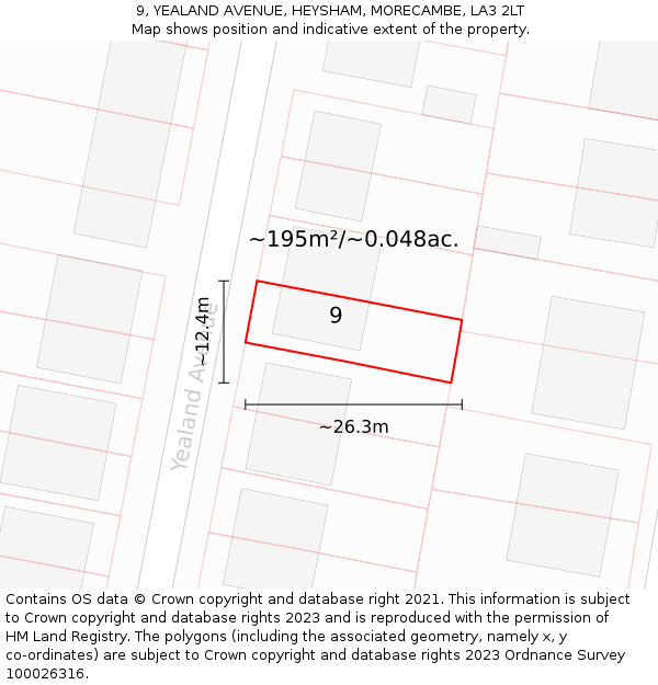 9, YEALAND AVENUE, HEYSHAM, MORECAMBE, LA3 2LT: Plot and title map