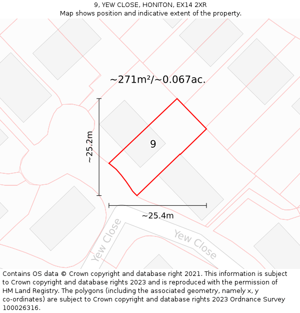 9, YEW CLOSE, HONITON, EX14 2XR: Plot and title map