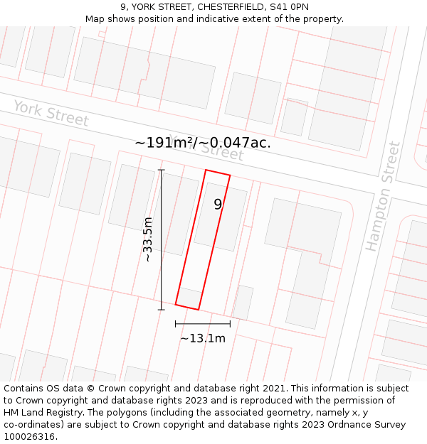 9, YORK STREET, CHESTERFIELD, S41 0PN: Plot and title map