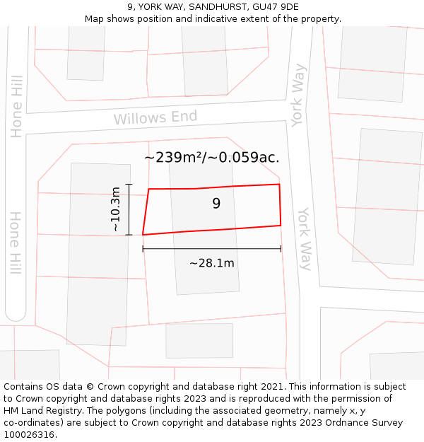 9, YORK WAY, SANDHURST, GU47 9DE: Plot and title map