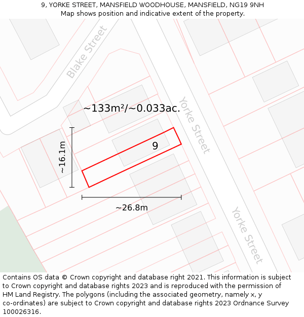 9, YORKE STREET, MANSFIELD WOODHOUSE, MANSFIELD, NG19 9NH: Plot and title map