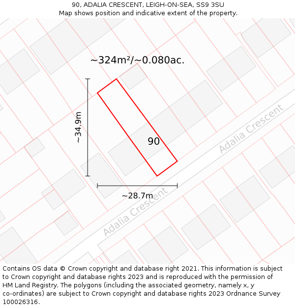 90, ADALIA CRESCENT, LEIGH-ON-SEA, SS9 3SU: Plot and title map