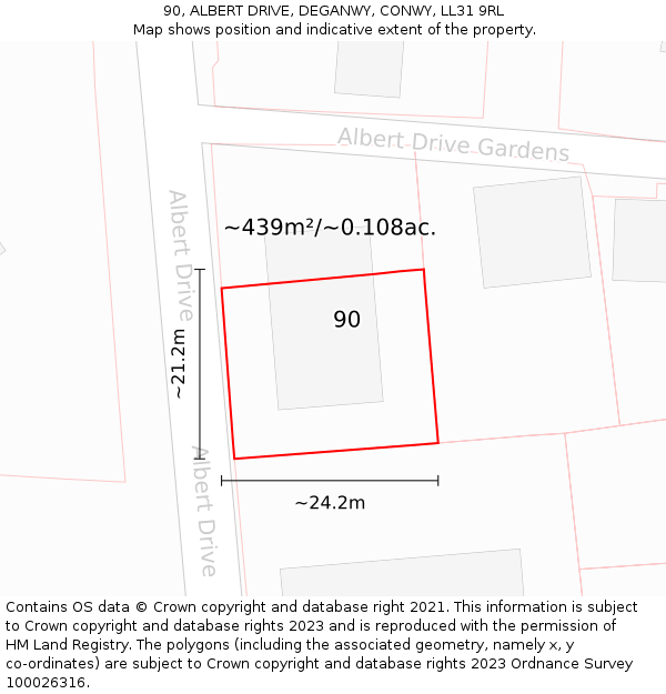 90, ALBERT DRIVE, DEGANWY, CONWY, LL31 9RL: Plot and title map